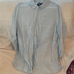 Tahari Light Blue 100% Linen Shirt Women’s Size 1X Excellent blouse tunic top